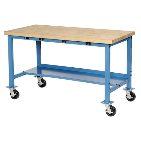 Global Industrial Mobile Workbench, 72 x 36in, Power Outlets, Maple Butcher Block Square Edge 253977BBL